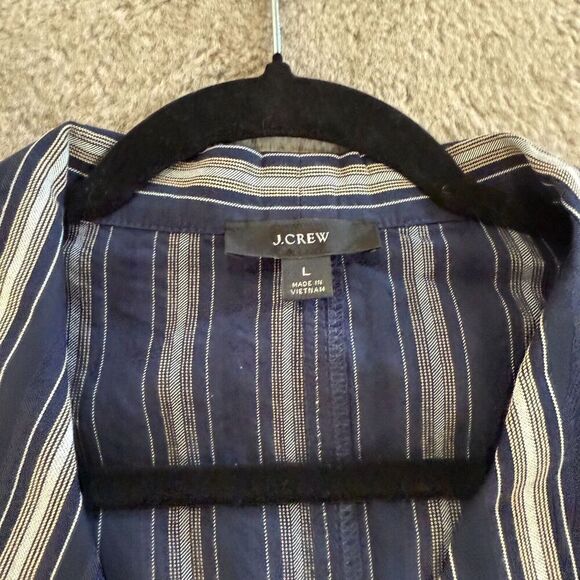 NWOT J.Crew Women Navy Striped Wrap Blazer Sz L Lightweight Career BohoChic $118 - Picture 6 of 14